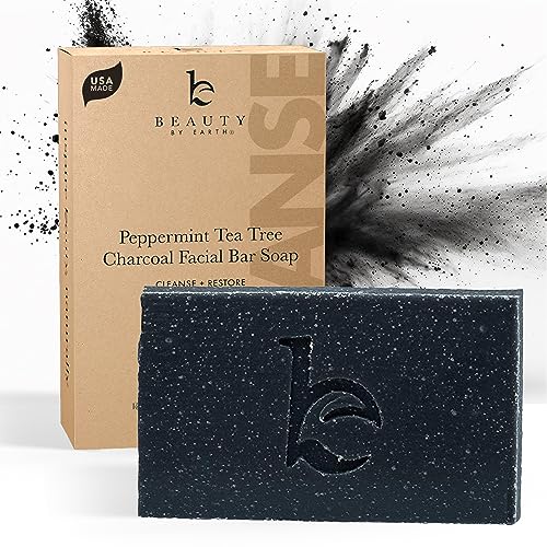 Beauty by Earth Charcoal Facial Bar Soap with Tea Tree & Peppermint Oil