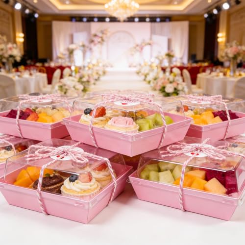 20 Pink Charcuterie Boxes with Clear Lids - Perfect for Parties
