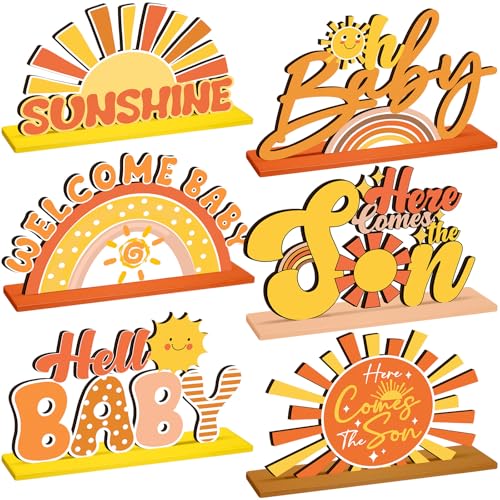 Here Comes the Son Baby Shower Decorations - 6 Pcs Wooden Centerpieces