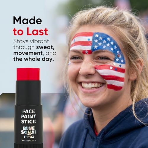 Blue Squid PRO Red, White & Blue Face Paint Stick XL Waterproof Body & Eye Makeup