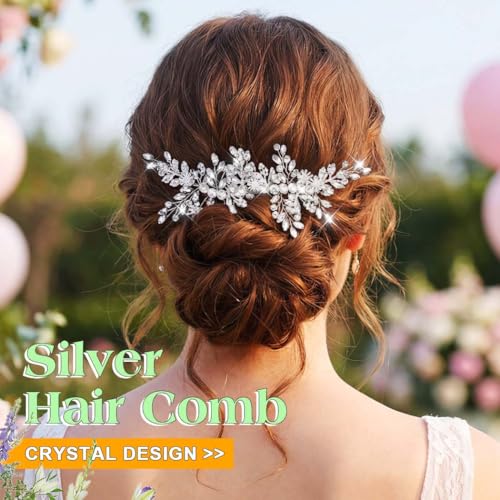 JAKAWIN Rhinestone Bridal Hair Comb - Silver Crystal Wedding Headpiece
