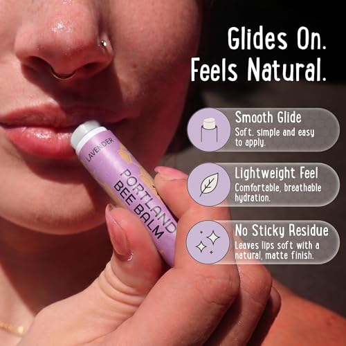 Portland Bee Balm Lavender Lip Balm 3 Pack - All Natural Beeswax Moisturizer