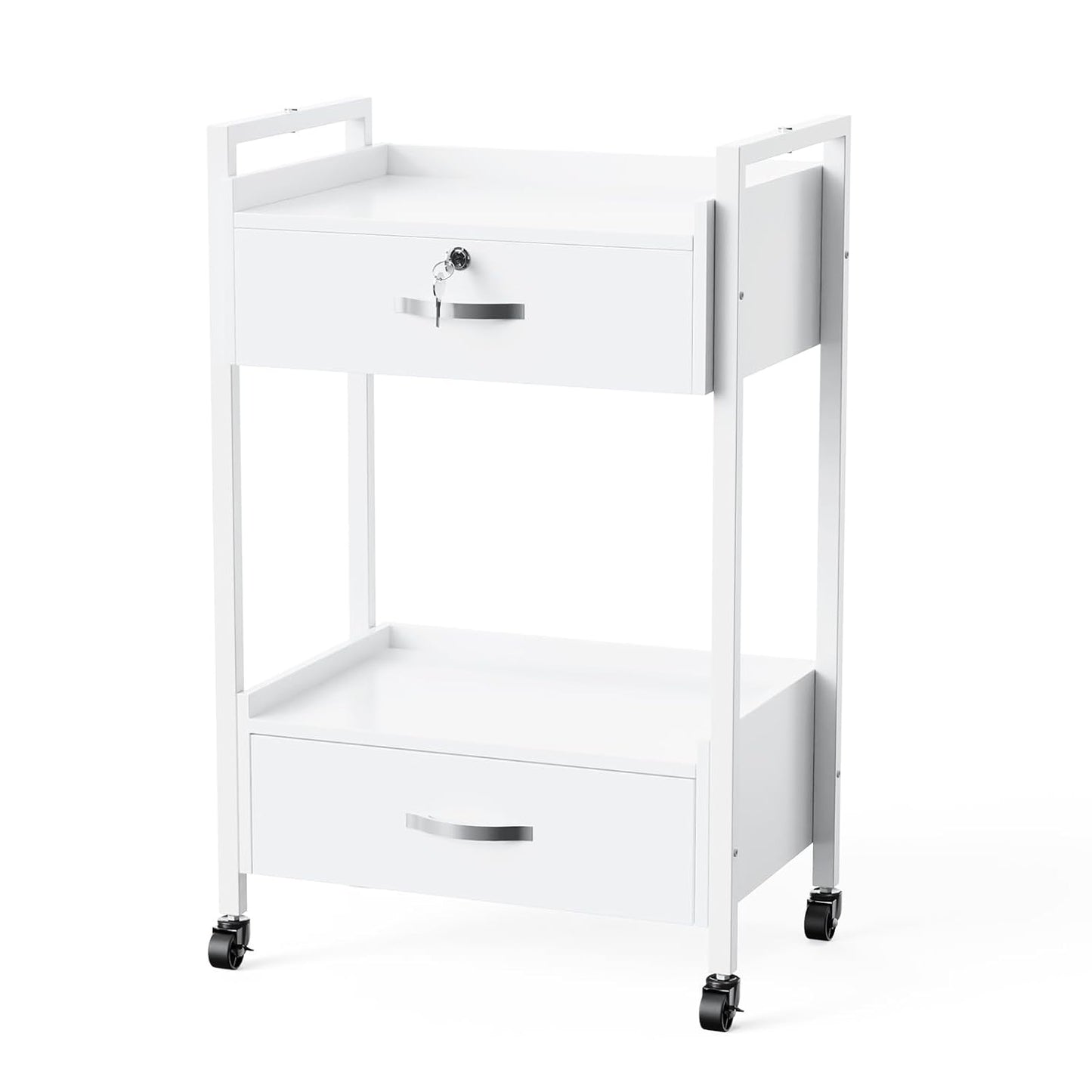 OmySalon Salon Trolley Cart - Mobile Beauty Spa Organizer with 2 Drawers & 2 Trays | White