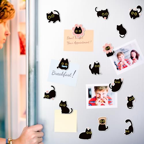 24Pcs Cute Black Cat Refrigerator Magnets Set - Fun Kitchen Decor