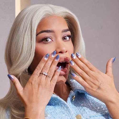 KISS Glam Press On Nails - Glow Forever, Almond Shape, Blue, 32 Nails & Glue Included