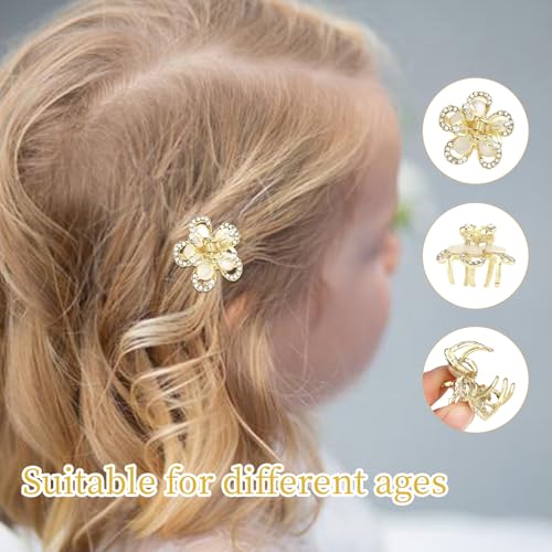 ANBALA Small Opal Rhinestone Flower Hair Clips – Pack of 6, Elegant Claw Clips for Thick & Thin Hair
