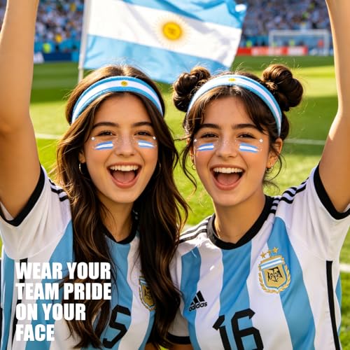 Blue & White Soccer Fan Freckles Face Tattoo - 3 Gold Stars Temporary Tattoos | Waterproof Sports Sparkle Stickers for Football Matches & Game Day Celebrations (8 Sheets)