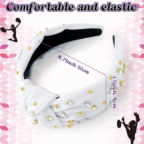 Jeweled Cheerleader Knotted Headband with Rhinestones & Pearls