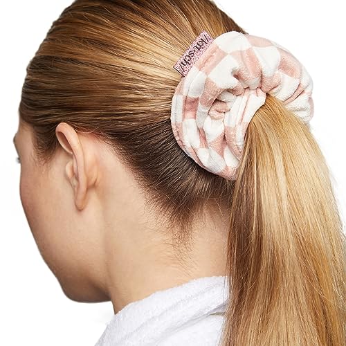 Kitsch Microfiber Quick-Dry Hair Towel Scrunchie - Terracotta Checkered, 2 Pack