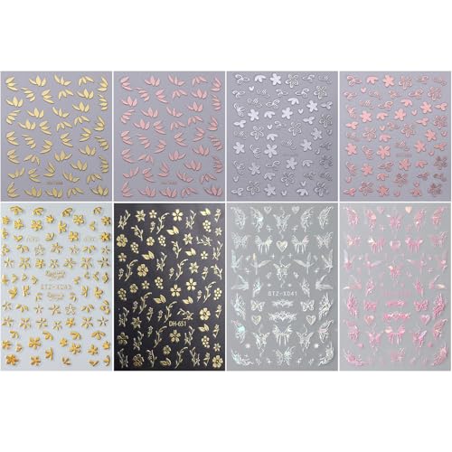 TOGZOM Style5 Gold Flower Leaf Nail Art Stickers 3D Self-Adhesive Decals for Women