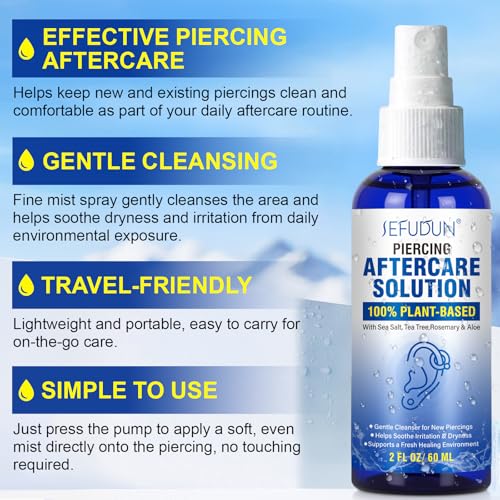 Piercing Aftercare Spray - Saline Solution for Ear, Nose & Body Piercings - 2 Fl Oz