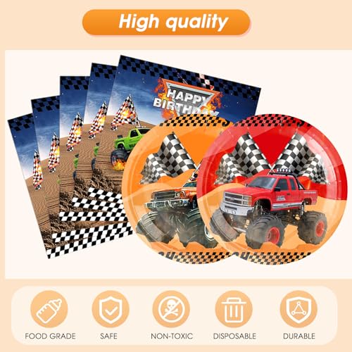 Monster Truck Birthday Party Tableware Set - 41 Pcs for Kids