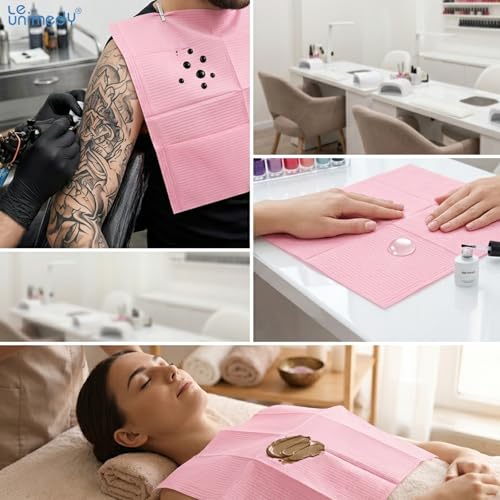 50-Pack Pink Disposable Tattoo Bib Sheets - 13x18, 3-Ply Water-Resistant