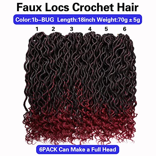 Violet Goddess Locs Crochet Hair 18in 1B 6 Packs Pre-Looped Faux Locs Curly Ends