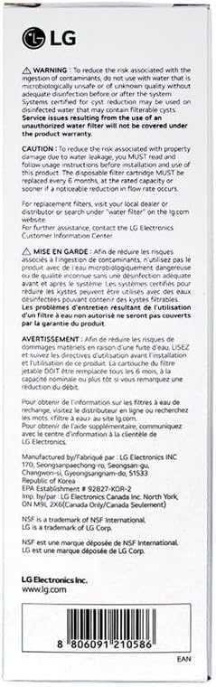LG LT1000P Refrigerator Water Filter - 6-Month, 200 Gallon Capacity | NSF42, NSF53, NSF401 Certified