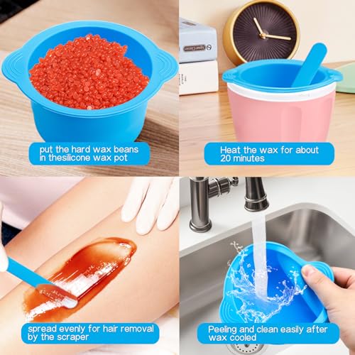 Silicone Wax Warmer Liners Set with Spatulas - Reusable Non-Stick for Hair Removal