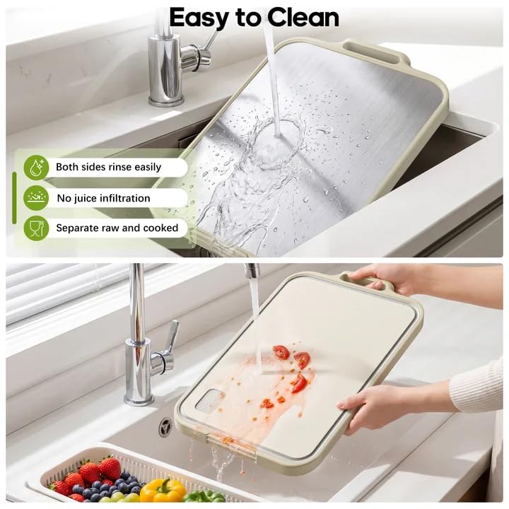 Stainless Steel Double-Sided Cutting Board with Juice Groove - 16"x11"
