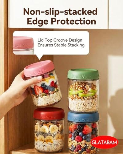 16 oz Glass Meal Prep Containers - Airtight Overnight Oats Jars (4-Pack)