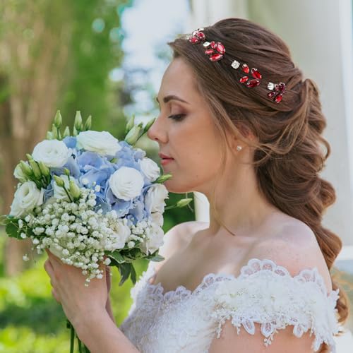 Bridal Burgundy Crystal Hair Vine Headpiece – Red Rhinestone Wedding Accessory
