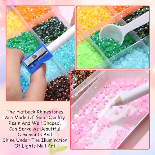 RODAKY 30-Color Jelly Resin Rhinestone Kit 3mm Flatback Gems for Nail Art