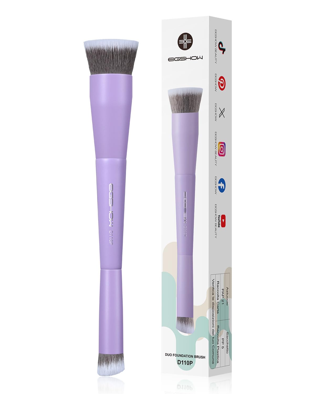 EIGSHOW Foundation & Concealer Brush with Silver Ion Bristles, Dual Ended Makeup Brush for Flawless Coverage, Precision Concealer (D110P)