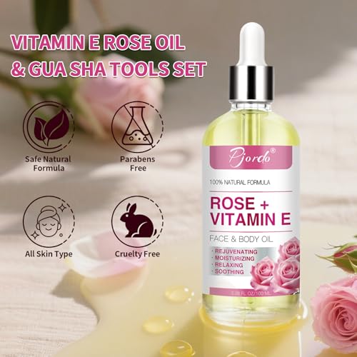 Pjordo Gua Sha Tool Set with Vitamin E Oil for Skin Care