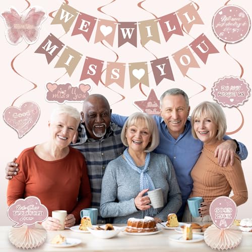 Blush Pink We Will Miss You Banner - Farewell Party Decorations Set
