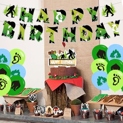 Bigfoot Birthday Party Supplies Set - Banner, Balloons & Cake Toppers