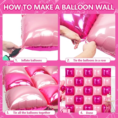 NISOCY 25PCS Hot Pink & Pearl Square Foil Balloons Kit