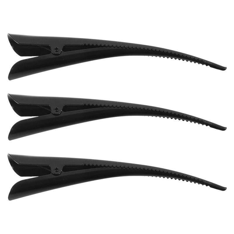 KALLORY Duckbill Hair Clips 3-Pack Metal Hair Clamps for Women and Girls 4.92 Inch Black Accessories for Secure Styling and Comfortable Curling