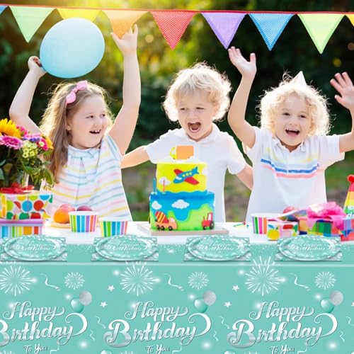Teal Birthday Decorations Set for 20 - Plates, Napkins & Tablecloth
