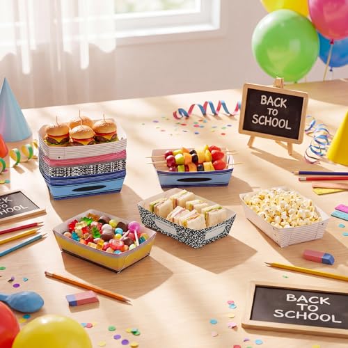 24 Pcs Back to School Food Trays - Colorful Disposable Serving Boats