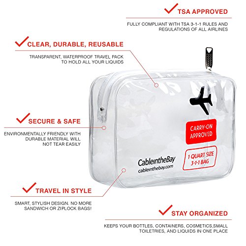Cableinthebay 1 Pack TSA Approved Clear Travel Toiletry Bag - 3-1-1 Compliant, Waterproof Cosmetic Organizer for Men & Women