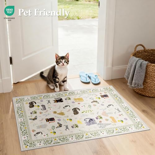 Non-Slip 2x3 Area Rug - Washable, Waterproof, Soft Beige Carpet for Entryway, Kitchen, Bathroom