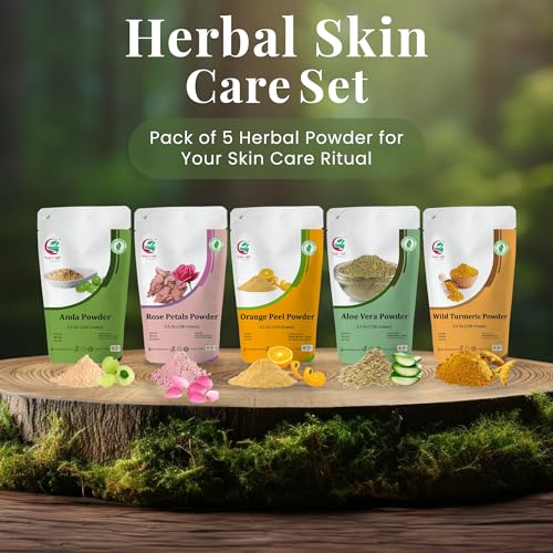 Herbal Skin Care Set - 3.52 Ounce Pack of 5 DIY Face Mask Powders with Aloe Vera, Amla, Orange Peel, Rose & Turmeric by Yogi's Gift