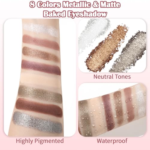UCANBE 8-Color Matte & Sparkling Shimmer Eyeshadow Palette – Metallic + Matte Variation