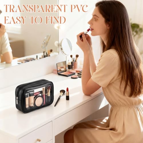 Abbylike 4-Piece Clear Makeup Bag Set, TSA Approved Toiletry Organizer (Black)