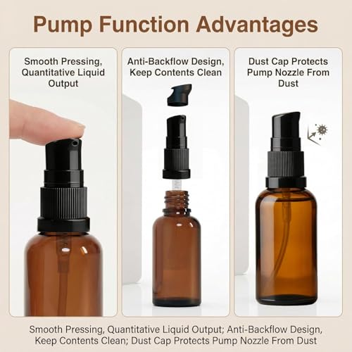Bamboopack 50ml Amber Glass Refillable Lotion Bottles Pack of 6 Travel Dispenser Containers