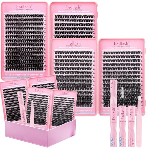 FADLASH Lash Clusters Kit 80D+100D D Curl 10-18mm DIY Lash Extension Set for Beginners