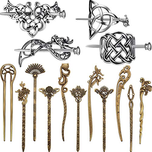15-Piece Vintage Viking Hair Stick and Celtic Hair Slide Set for Women