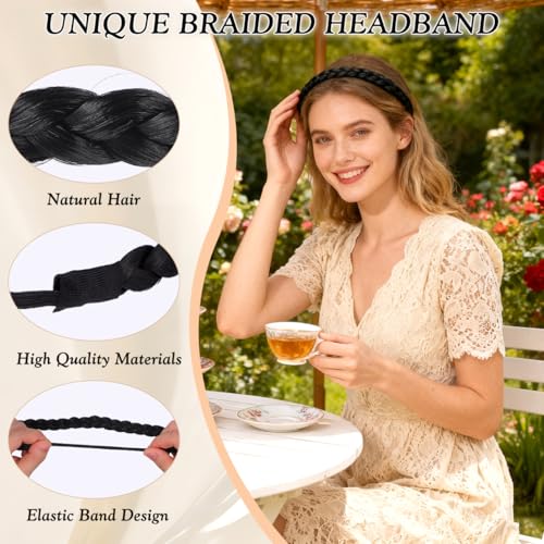 Beaupretty Black Braided Headband for Women - Elastic Stretch Hair Accessory