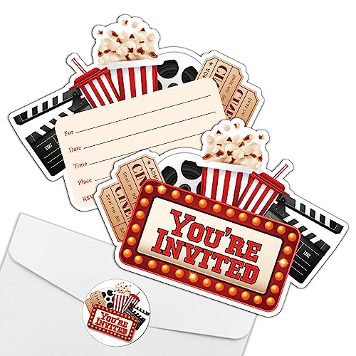 Movie Party Invitations Set of 15 with Envelopes & Stickers