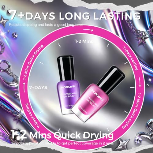 Morovan Metallic Nail Polish Set - 6 Color Chrome Mirror Quick Dry Kit