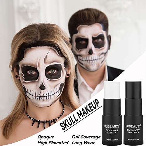 CCBeauty White & Black Face Body Paint Stick - Waterproof SFX Makeup for Halloween