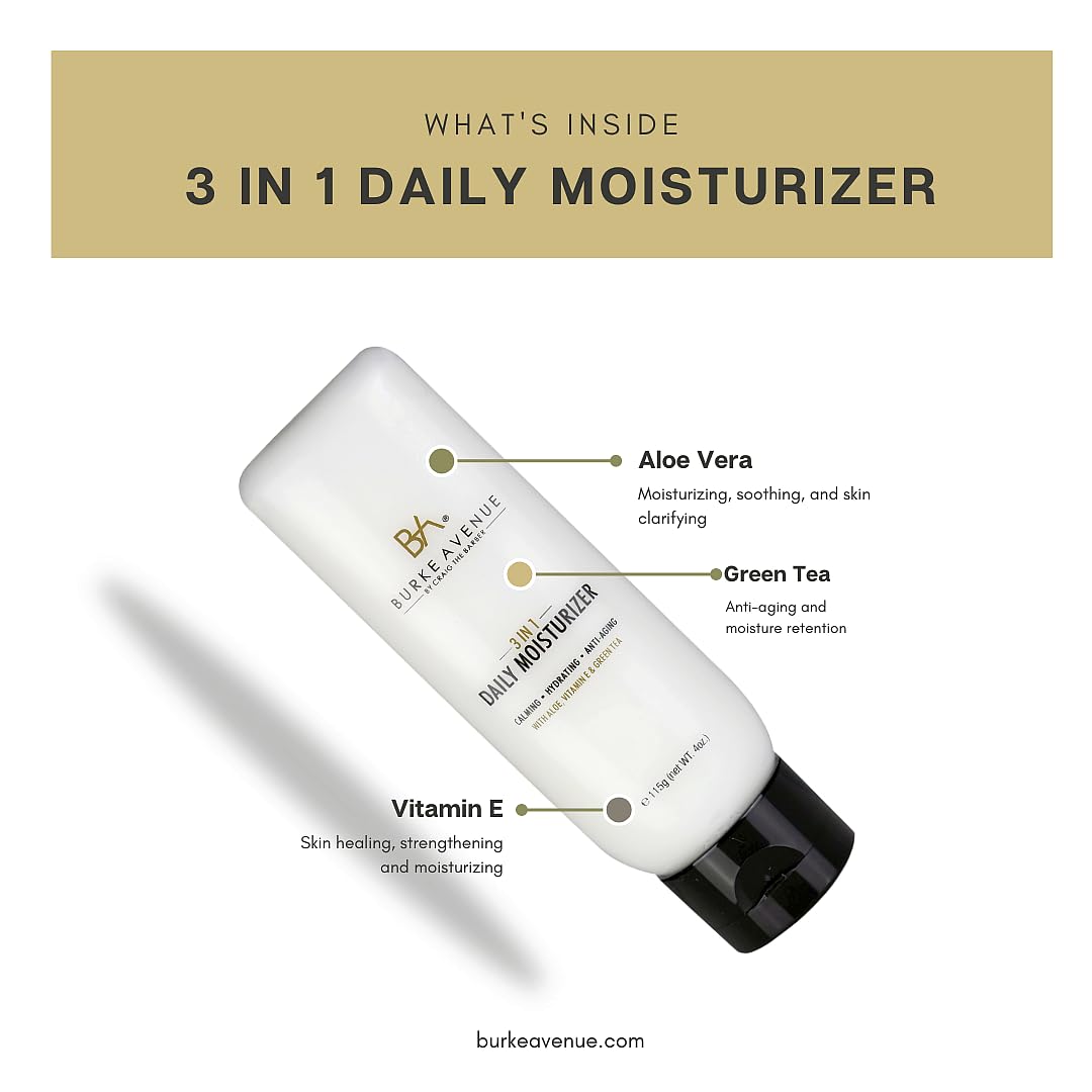 Burke Avenue 3 in 1 Daily Moisturizer – Face Lotion for Men & After-Shave Balm, Calming and Hydrating