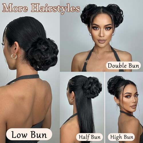 MORICA 2PCS Dark Brown Messy Bun Hair Extensions for Women, Adjustable Synthetic Hairpiece
