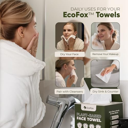 EcoFox Disposable Face Towels XL, 10x12 Inch, 120 Pack, Dual-Textured Wipes