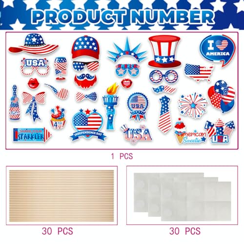 4th of July Photo Booth Props - Independence Day Decorations (25CT)