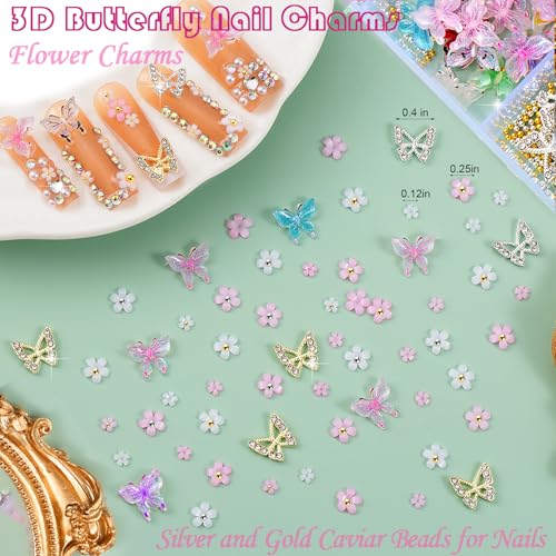 10000pcs Nail Charms Kit - 3D Bow, Heart, Flower Gems & Rhinestones