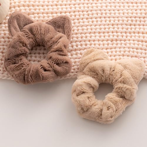 4-Pack Plush Cat Ear Hair Scrunchies for Girls & Women